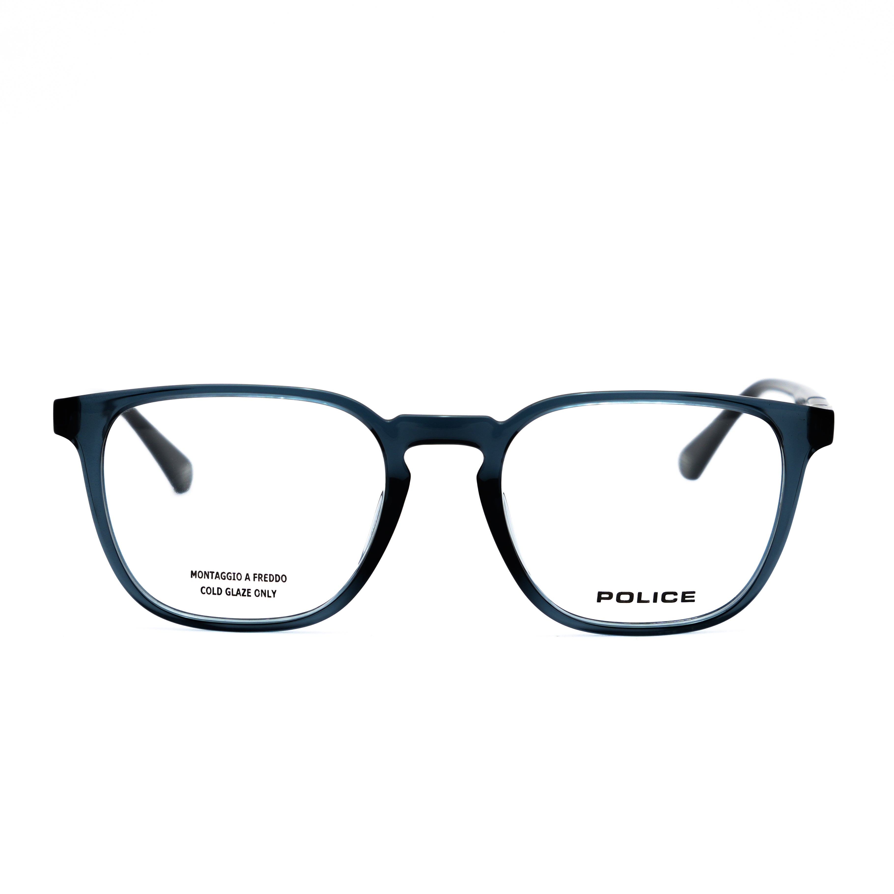 POLICE POLICE VPLQ67K Optical Frame shiny transparent blue squared optical frame for Men