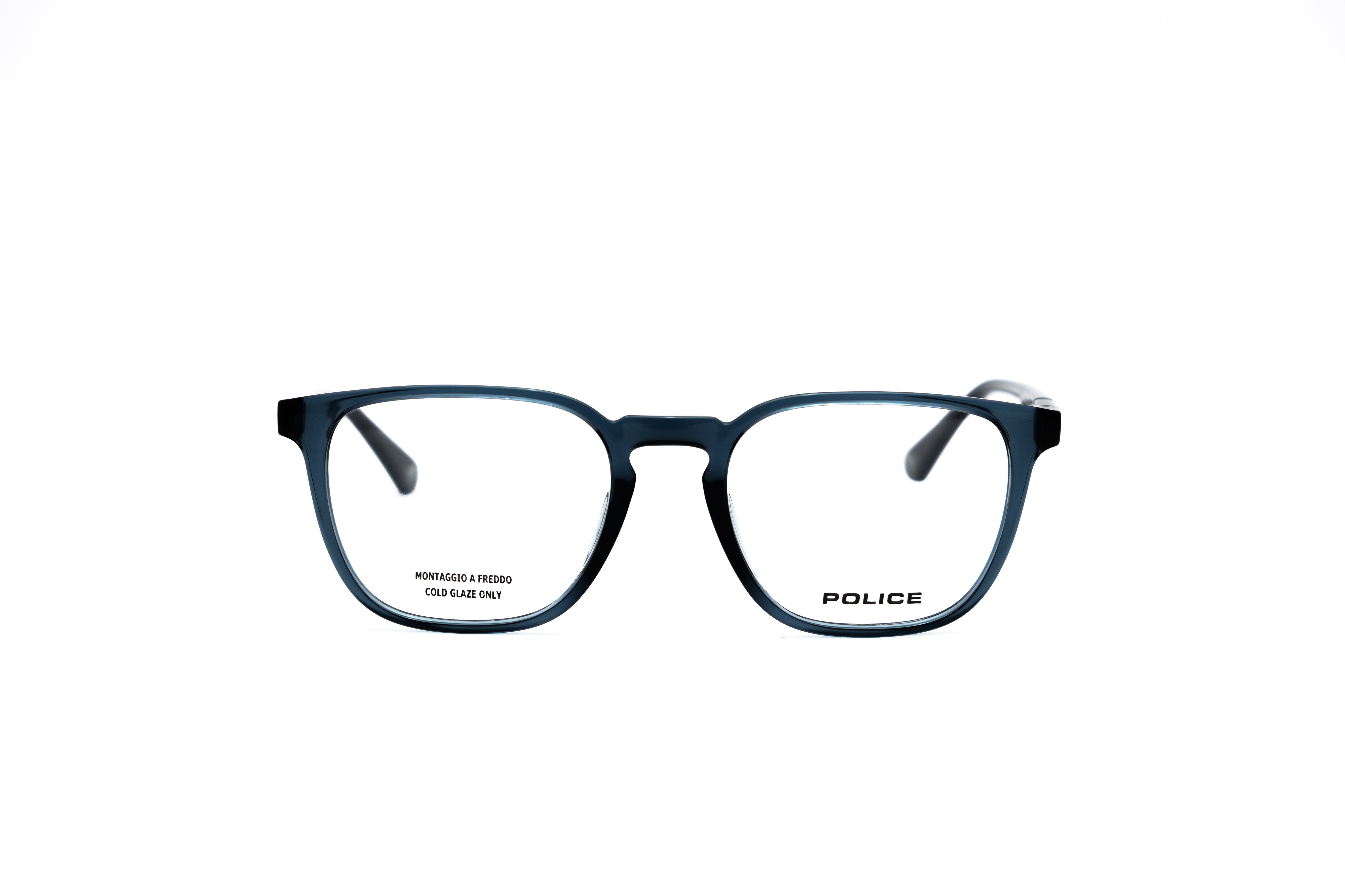 POLICE POLICE VPLQ67K Optical Frame shiny transparent blue squared optical frame for Men