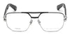 Philippe Pilin titanium eyeglasses with a black double-bridge top bar, silver metal rims, and dark gray temple arms, shown against a plain white background.