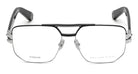Philippe Pilin titanium eyeglasses with a black double-bridge top bar, silver metal rims, and dark gray temple arms, shown against a plain white background.
